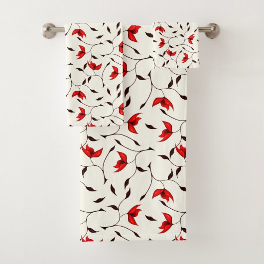 美しく敏感で赤い花模様 バスタオルセット (インサイチュ)