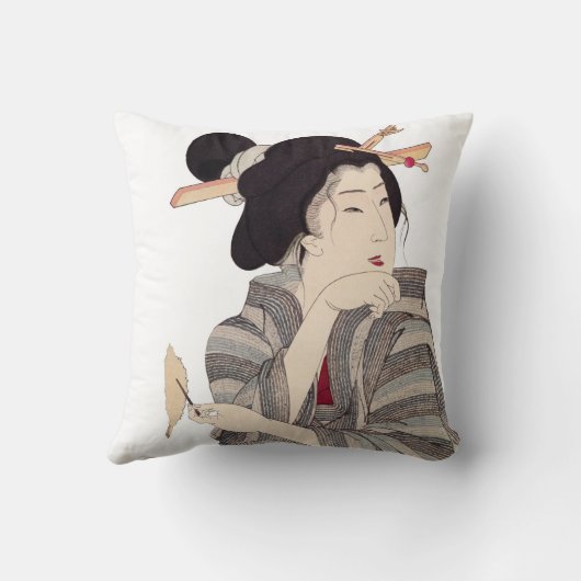 美しく日本のな芸者のデザインの装飾用クッション クッション (裏面)
