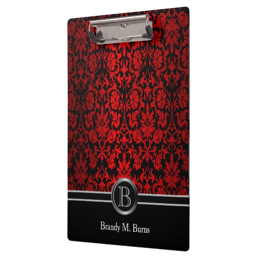 美しく明るく赤く及び黒い花のダマスク織 クリップボード (左)