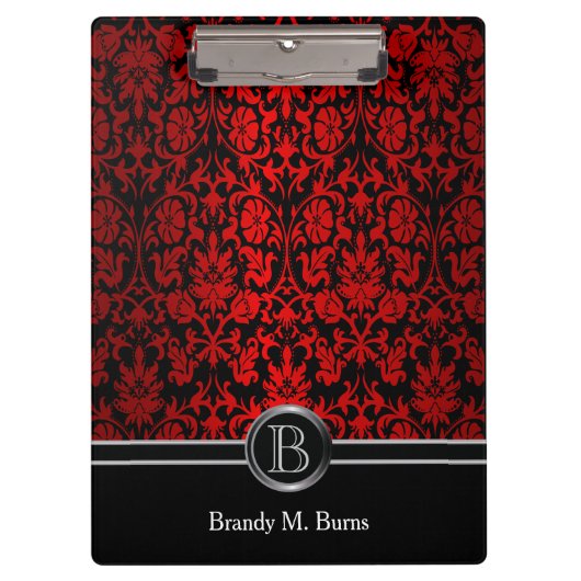 美しく明るく赤く及び黒い花のダマスク織 クリップボード (正面)