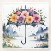 美しく機能的な水の色のエレガントフローラ ガラスコースター (正面)