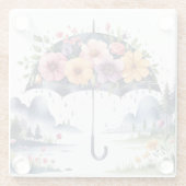 美しく機能的な水の色のエレガントフローラ ガラスコースター (裏面)