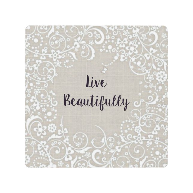 美しく灰色のリネンルックヴィンテージ メタルプリント (正面)