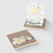 美しく白いハワイのプルメリアのコースター ストーンコースター (横)