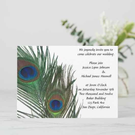 美しく白い孔雀の結婚式 招待状 (スタンド正面)