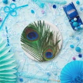 美しく白い孔雀の羽 ペーパープレート (パーティー)