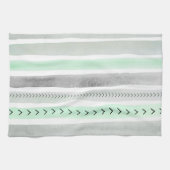 美しく真新しい緑の灰色の水彩画は縞で飾ります キッチンタオル (横)