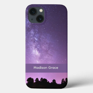 美しく穏やかな紫の夜景の星空 iPhone 13ケース