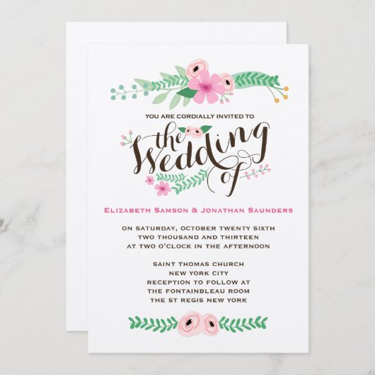 美しく素朴な庭園の結婚式の招待状 招待状 (正面/裏面)