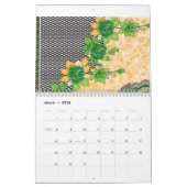 美しく細工された緑とオレンジのパターン カレンダー (3月 2026)