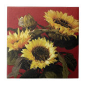 美しく絵を描かれたヒマワリのセラミックタイル タイル (正面)