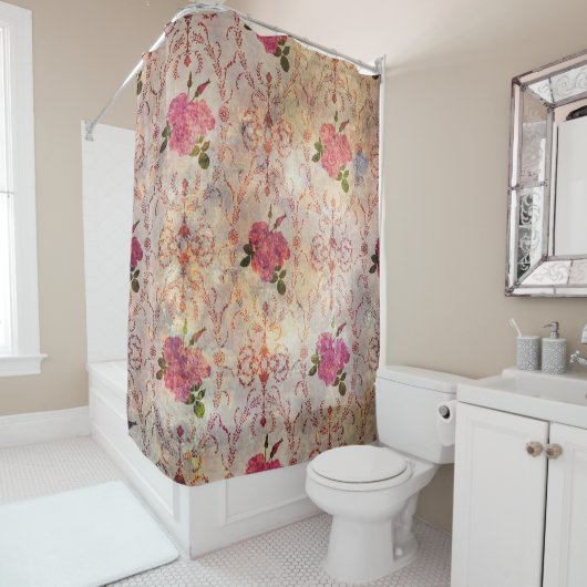 美しく継ぎ目のないピンクグランジのバラ模様 シャワーカーテン (インサイチュ)