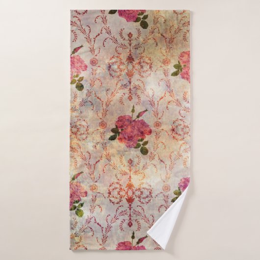 美しく継ぎ目のないピンクグランジのバラ模様 バスタオル (バスタオル)