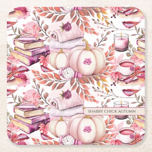 美しく美しいシックな秋のパターン スクエアペーパーコースター (正面)