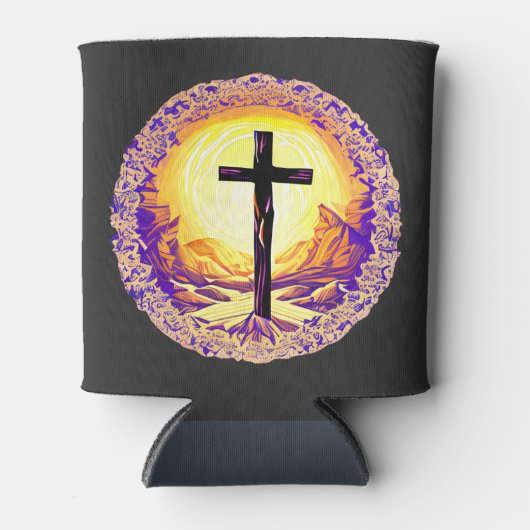 美しく詳細なキリスト教十字架 缶クーラー (正面)