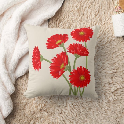 美しく赤いガーベラのデイジーの装飾用クッション クッション (ブランケット)