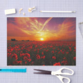 美しく赤いケシの花分野の日没 薄葉紙 (クラフト)