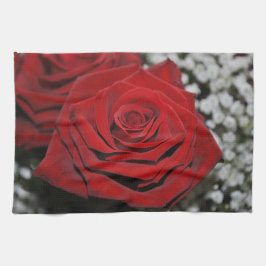 美しく赤いバラ キッチンタオル