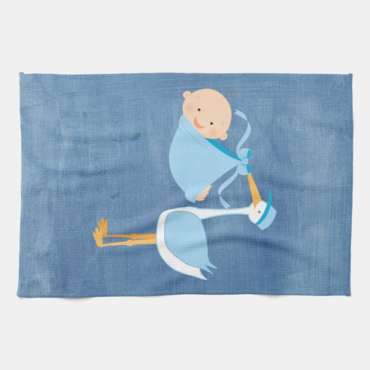 美しく青いこうのとりのベビーシャワーのパーティーの装飾 キッチンタオル (横)
