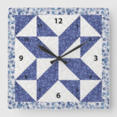 美しく青いさらさによってキルトにされる一見 スクエア壁時計 (正面)