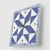 美しく青いさらさによってキルトにされる一見 スクエア壁時計 (傾斜)