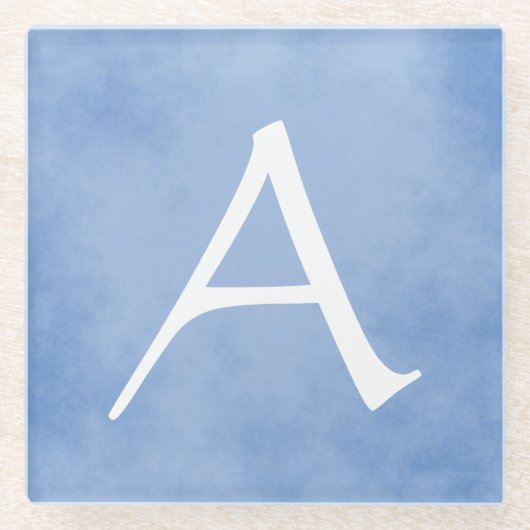 美しく青いモノグラム ガラスコースター (正面)