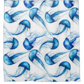 美しく青い水彩画のくらげのシャワー・カーテン シャワーカーテン (正面)