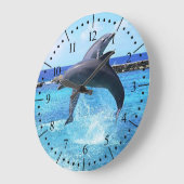 美しく青い海のイルカ ラージ壁時計 (傾斜)