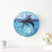 美しく青い海のイルカ ラージ壁時計 (ホーム)