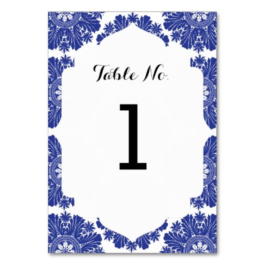 美しく青及び白いバロック式の結婚式の続き テーブルナンバー (裏面)