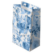美しく青及び白い水彩画の花柄 スモールペーパーバッグ (裏面アングル)