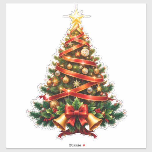 美しく飾られたクリスマスツリー シール (シート)