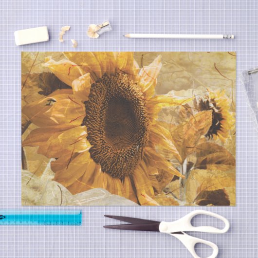 美しく黄色い質の巨大なヒマワリの写真の芸術 薄葉紙 (クラフト)