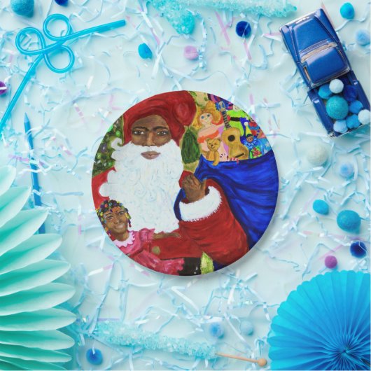 美しく黒いサンタのペーパークリスマス・パーティのプレート ペーパープレート (パーティー)