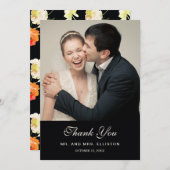 美しく黒い花柄-結婚式 サンキューカード (正面/裏面)