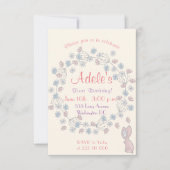 美しく、シンプルな女の子の第1誕生日の花柄 招待状 (正面)