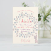 美しく、シンプルな女の子の第1誕生日の花柄 招待状 (スタンド正面)