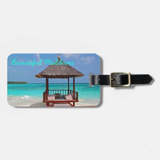 美しく、明るいモルディブの島のビーチおよび海 ラゲッジタグ (正面横)