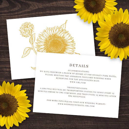 美しエレガントいひまわり秋結婚の エンクロージャーカード