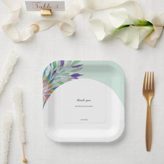 美しエレガントいカラフルボホウォーターの色のアート ペーパープレート (ウェディング)