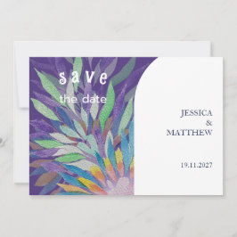 美しエレガントいボホパープルフローラ結婚ズ セーブザデート