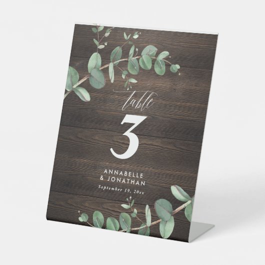 美しエレガントいユーカリの結婚葉のテーブル 台座サイン (正面)