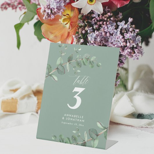 美しエレガントいユーカリの結婚葉のテーブル 台座サイン