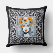 美しエレガントい女性のオレンジ色のフローラアールデコ クッション (裏面)