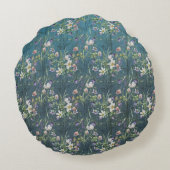 美しエレガントい山素朴花オンティール（緑がかった色）ウッド ラウンドクッション (裏面)