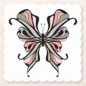 美しエレガントい灰色のピンクの黒い蝶ファンタ ペーパーコースター (正面)