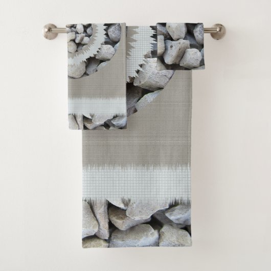 美しエレガントい灰色の小石のトレンディーパターン バスタオルセット (インサイチュ)