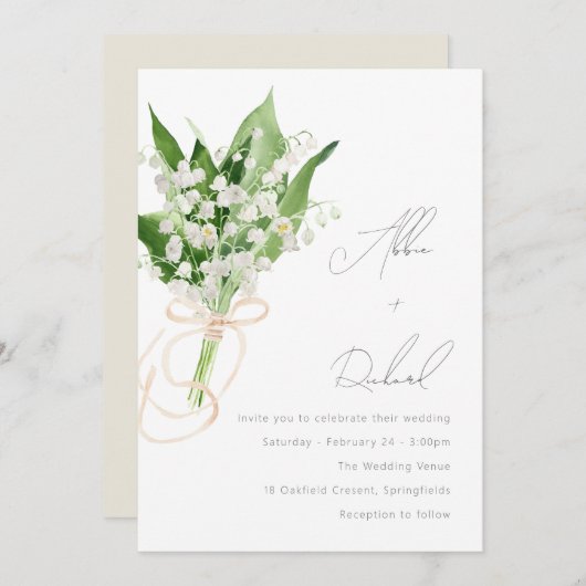 美しエレガントい白フローラ結婚ブーケ 招待状 (正面/裏面)