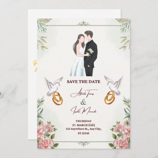 美しエレガントい結婚式招待状 シーズンカード (正面/裏面)