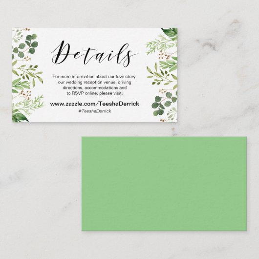 美しエレガントい緑、黒、結婚詳細 エンクロージャーカード (正面/裏面)